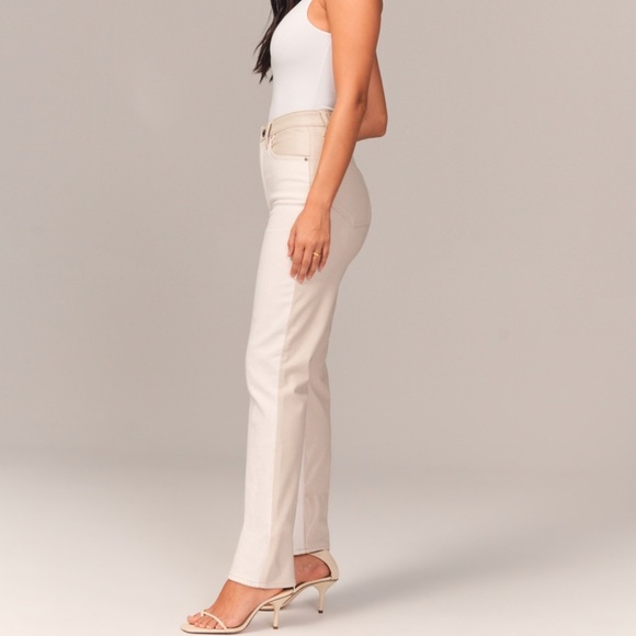 NWT!! Abercrombie Mixed Fabric 90s The Slim Straight Ultra High Rise Curve Love - Picture 3 of 14